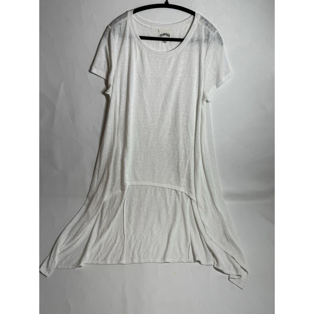 Dubgee High Low White Tunic Top Size Medium Lagenlook Minimalist Lightweight - Picture 2 of 4